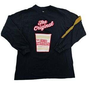 Nissin Cup Noodles Long Sleeve Graphic T-Shirt Black Mens Medium Ramen Foodie T